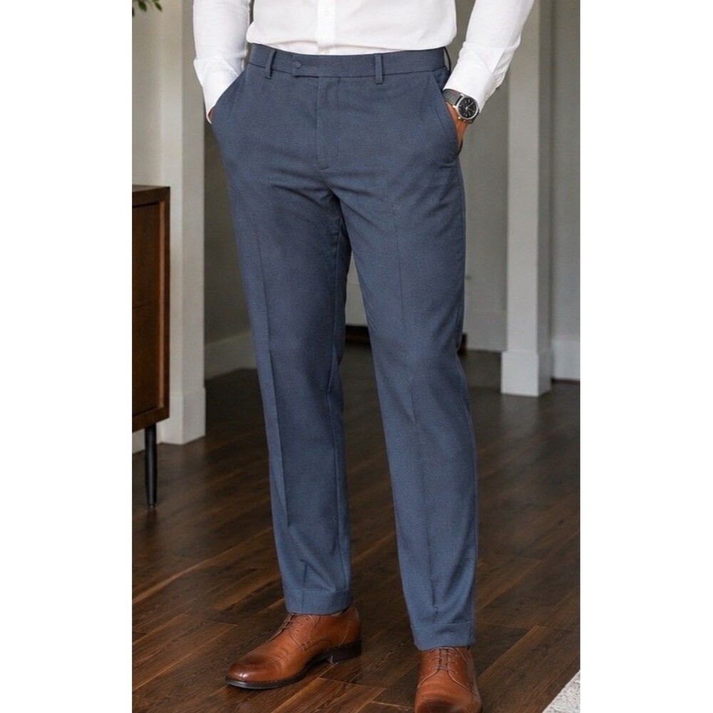 Men’s Nickel And Iron Blue Flat Front Chino Dress Pants 32x32 Straight Leg
